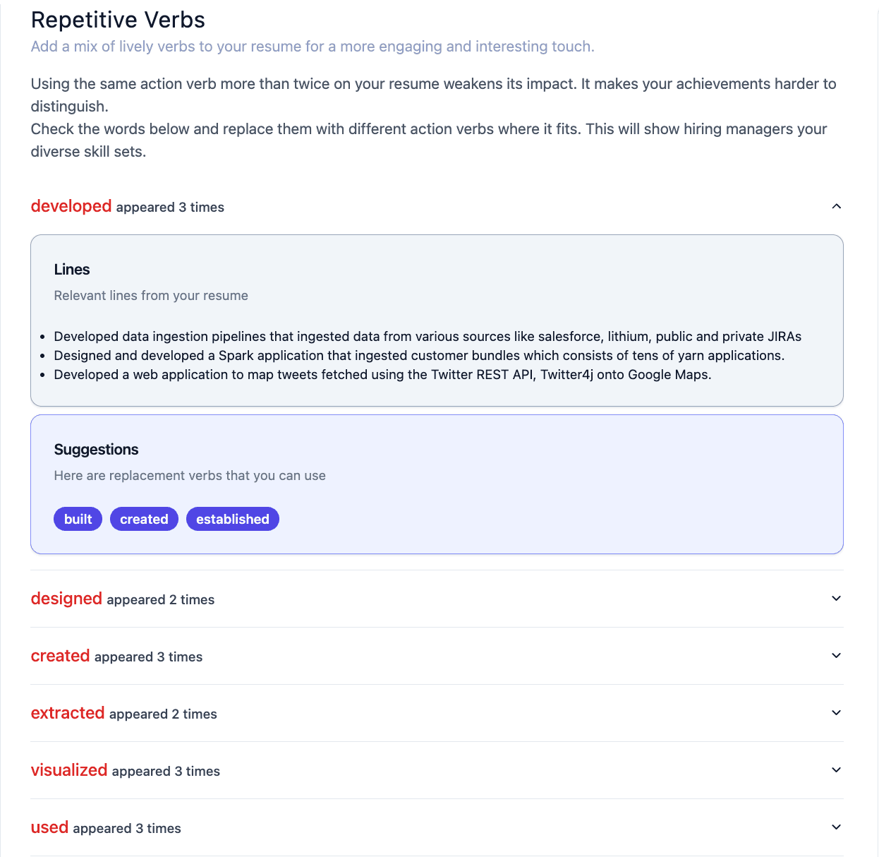 Repetitive verbs